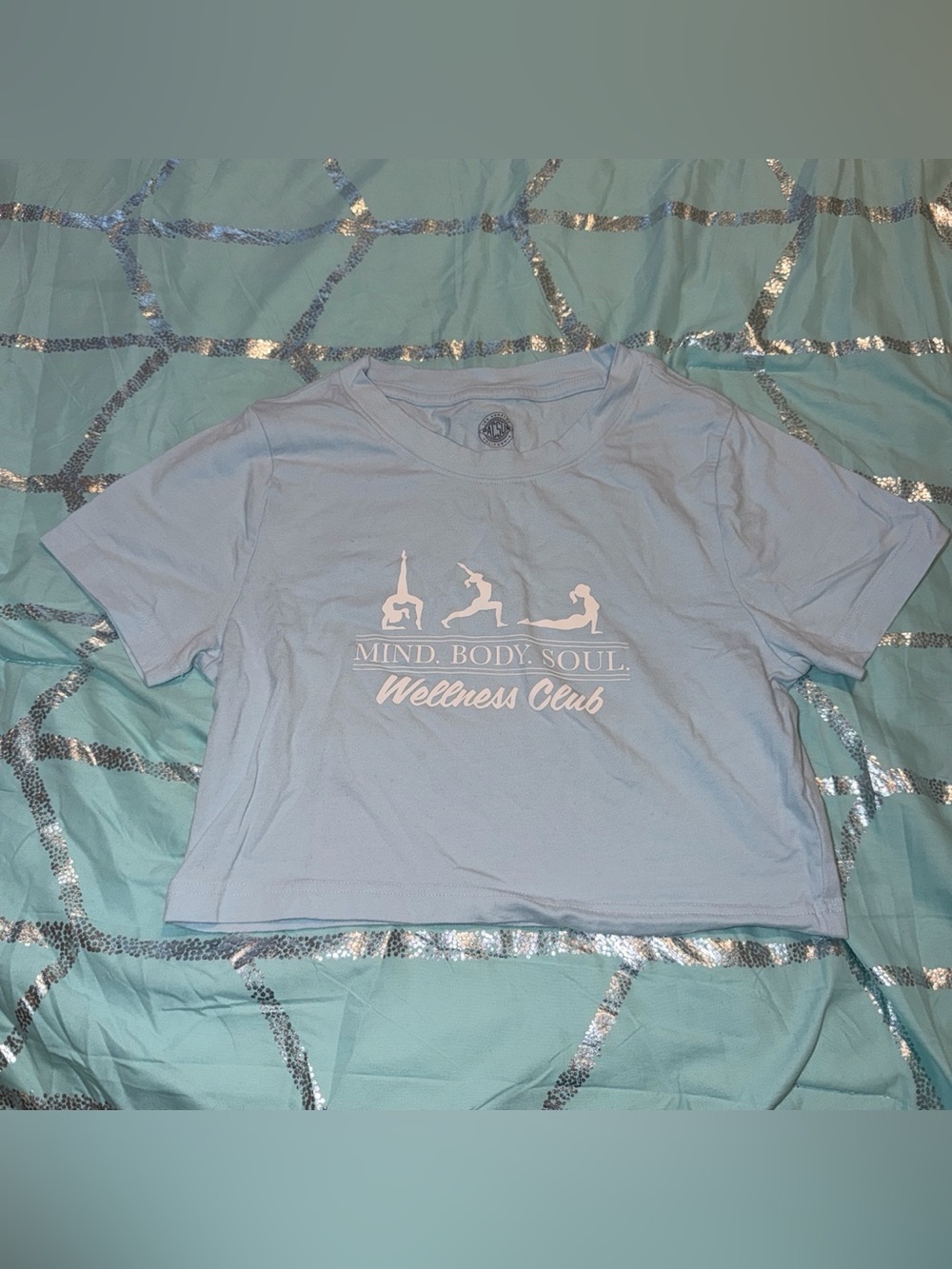 PacSun Women's Light Blue 'Wellness Club' Crop Tee